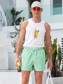 Surfspeed Men's Solid Color Drawstring Waist Casual Beach Shorts Men Swim Trunks - Green - View 8