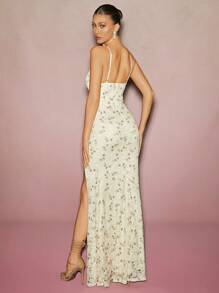 L'Amorae Elegantes Maxikleid im Sommer-Look mit floralem Spitzen-Twist-Detail, ärmellos und mit Schlitz, Urlaubsoutfit für Damen - Aprikosenfarben - Übersicht 3