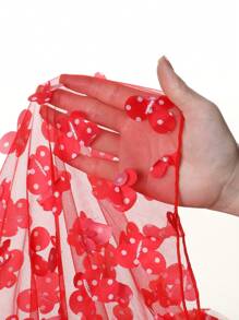 1pc Minimalist Casual Daily Wear Mesh Cover Up For Tween Girls - Red - View 5