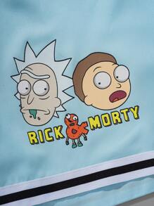 ROMWE MEN Rick and Morty | ROMWE Men's Summer Casual Cartoon & Letter Graphic Drawstring Waist Basketball Shorts - Blue - View 4