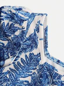 Girlism Tween Girl Blue & White Floral Knitted Crop Top & Shorts Set With Fitted Bubble Sleeves For Girl, Holiday/Casual Outfit - Blue and White - View 9