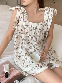 DAZY Słodki wzór motyla, bezrękawnik i spodenki, komplet, piżama damska