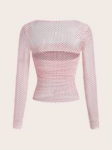 SHEIN EZwear 女士圆点印花长袖荷叶边时尚衬衫 - 彩色 - 查看 2