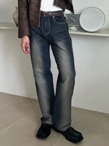 DAZY Autumn Men's Faded Blue Distressed Wash Denim Jeans - Blue - View 5