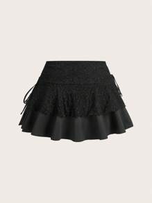 SHEIN ICON Plus Size Layered Ruffle Waist Skirt - Black - View 2