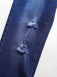 Tween Boys' Casual Simple All-Match Versatile Distressed Cat Whisker Elastic Waist Slim Fit Jeans, Comfortable Essential Streetwear Denim Pants For Daily Wear 2025 New Collection - Medium Wash - View 8