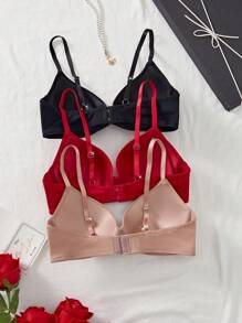 3pcs/Set Ladies Bra, Minimalist Underwire Lift & Support Bras - Multicolor - View 2