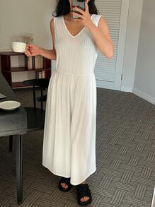 DAZY 简约无袖宽松阔腿连体睡衣 - 白色 - 查看 3