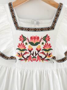 Cozy Pixies Kleine Mädchen Kleid mit Blumen Muster, geraffter Taille, Rüschenkragen, Lässig Kurzarm A-Linie, geeignet für Kleine Mädchen, Zuhause, Outdoor, Urlaub, Sommer