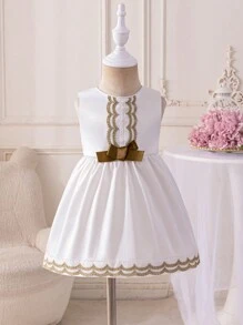 Rochie de prințesă albă cu decor elegant din dantelă cu volane pentru fetițe, potrivită pentru festivaluri, adunări, petreceri, vară