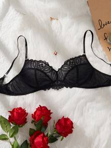 Seduluxe 1pc Lace Wireless Lingerie Bra For Women - Black - View 4