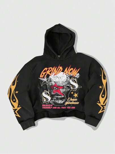 Street Life Men's Graphic Print Casual Hoodie, Minimalist Long Sleeve Pullover For Everyday Wear