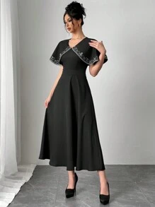 Chiquease Women's Elegant Long Dress With Shawl Collar, Casual For Spring/Summer