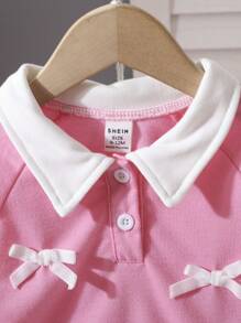 SHEIN Grey Long Sleeve Butterfly Accent Dress Set For Baby Girl - Pink - View 7