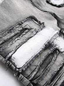 Manfinity Homme Plus Size Men's Ripped Pocket Casual Denim Shorts Tropical Street Hang Out, Emo Style - Grey - View 5