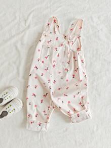 SHEIN Vintaside Kids Baby Girl 0-3Y Ditsy Floral Strappy Jumpsuit, All-Match Versatile Daily Wear, Spring Summer - Apricot - View 4