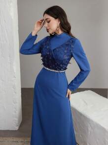 Graceveil Vestido de manga larga estilo árabe elegante para mujer con decoraciones de apliques, modesto