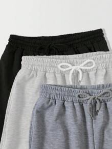 Flirla 3 pièces Ensemble de pantalons de survêtement noir, blanc et gris simple et polyvalent