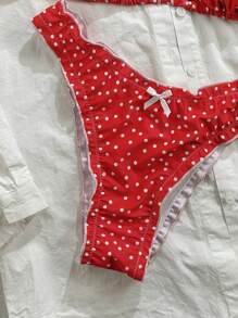 Soleia 2 件女士波尔卡圆点印花荷叶边吊带比基尼套装，带装饰蝴蝶结，海滩度假，情人节，女士泳衣，情人节服装，女士度假装，女士沙滩装