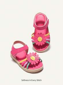 Cozy Pixies 1 双夏季时尚基本款可爱轻便舒适小女孩花朵彩色粉色婴幼儿平底凉鞋