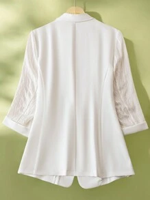 SHEIN Unity Plus Size Elegant Solid Color Patchwork Jacquard 3/4 Sleeve Blazer, Spring/Summer - White - View 2