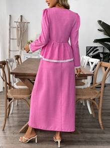 SHEIN Clasi Women Square Neck Long Sleeve Top And A-Line Skirt, 2 Pieces Set, Casual & Fashionable For Everyday Wear