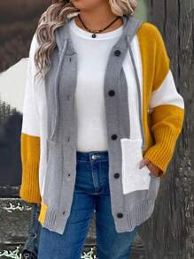 SHEIN LUNE Plus Size Color Block Loose Hooded Pocket Casual Windbreaker Jacket - White - View 3
