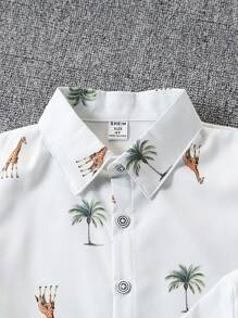 6 piezas de conjunto de camisas con cuello polo de botones y pantalones cortos casuales con diseño de árbol de palma y paisaje marino en colores alegres, adecuado para uso diario, escuela, resort, playa, campamento de verano, verano, para niños