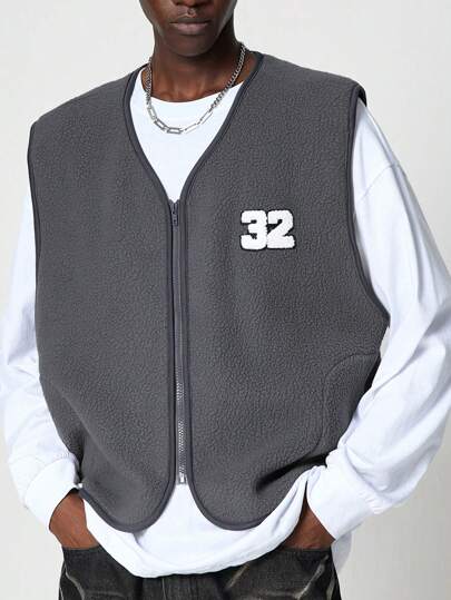 Prep Gilet décontracté pour homme avec fermeture éclair et badge chiffré, pour l'automne/hiver