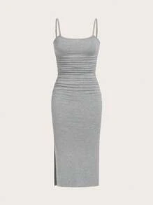 SHEIN EZwear 2pcs/Set Women's Summer Knit Fitted Slip Dress - Multicolor - View 7