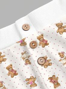 SHEIN ICON Quần short dệt kim hình trái tim và gấu dễ thương cho nữ, quần short thường ngày thoải mái cho bé gái tuổi teen, thích hợp cho mùa hè - Nhiều màu - Xem 2