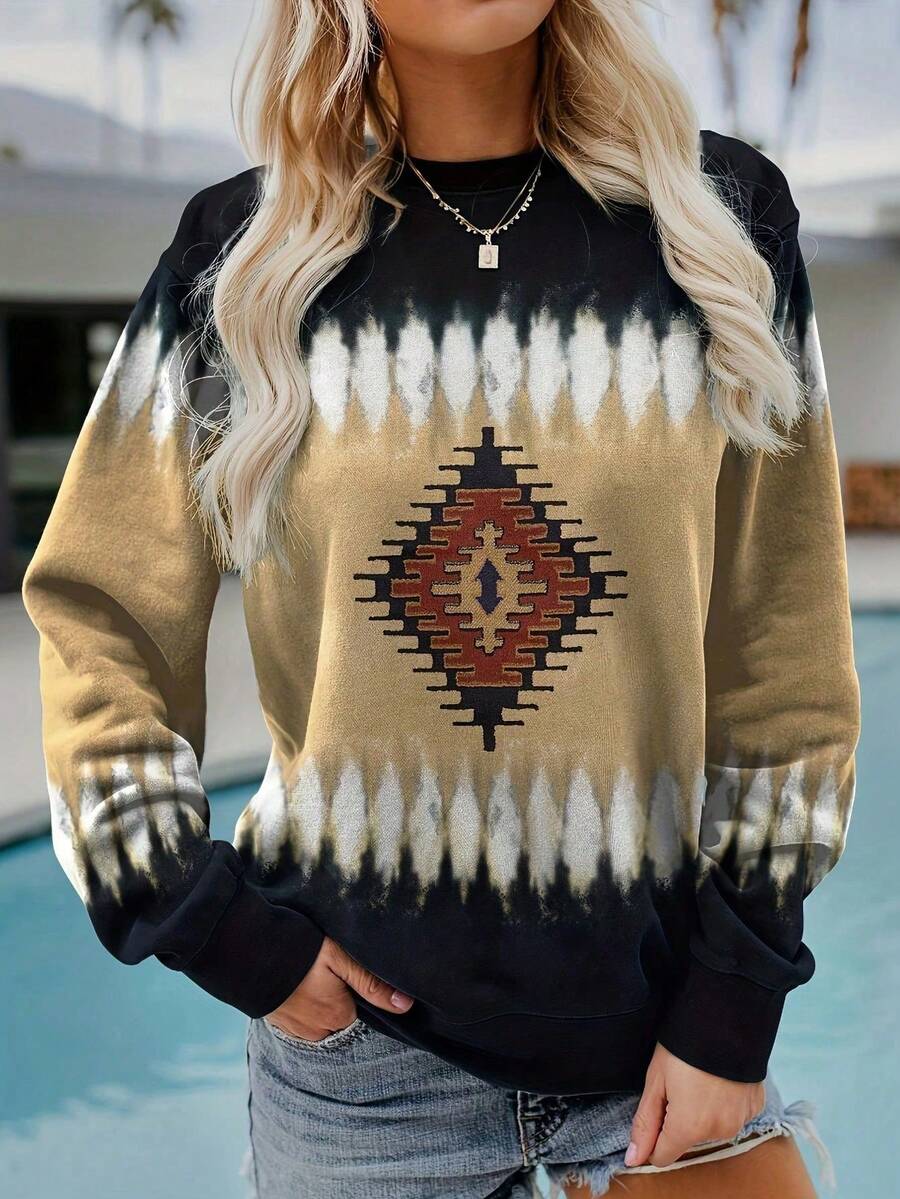 Geo Print Drop Shoulder Sweatshirt - Multicolor - View 1