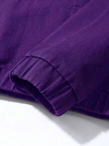 Chillumni 宽松男士袋鼠口袋抽绳连帽牛仔夹克，秋季款 - 紫色 - 查看 3