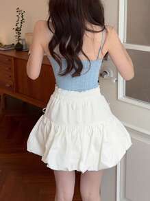 DAZY Falda con cintura elástica y lazo de unicolor para mujer, de verano