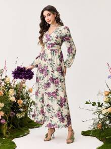 Modelyn 女士长款花卉浪漫优雅 A 字形连衣裙 - 彩色 - 查看 5