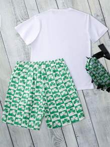 Manfinity Homme Men's Lucky Clover Print Short Sleeve T-Shirt And Shorts 2 Pieces Set Patrick Men's Shamrock Lucky Irish T Shirt Short Sleeve T Shirt Spring T-Shirt And Shorts 2 Pieces Set Summer Men Tops Men 2 Pieces Outfits Shorts Men Summer Clothes Men T Shirt Co Ords Men Shorts Outfit Men Shorts Set Men T Shirt Co Ords Short Outfits For Men