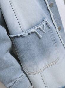 Manfinity Homme Men Front Button Long Sleeve Frayed Edge Casual Denim Shirt, Fall