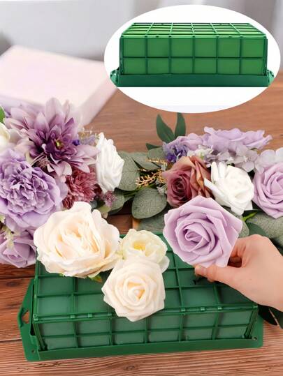1 peça de suporte de gaiola de espuma floral ABS resistente - estrutura retangular anti-inclinação para blocos de espuma Oasis, base profissional para arranjos florais para buquês frescos e artificiais, âncora segura para centros de mesa de casamento, decoração de mesa e arranjos de festa, estabilizador de lama para flores DIY que economiza tempo