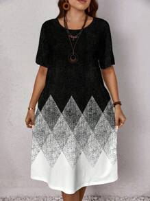 EMERY ROSE Plus Size Women Textured Geometric Ombre Print Dress, Suitable For Summer