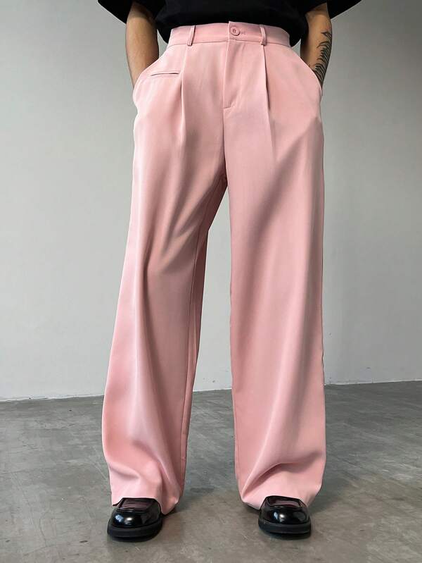 Manfinity Hypemode Solid Color Casual Suit Pants, Simple And Fashionable For Daily Wear