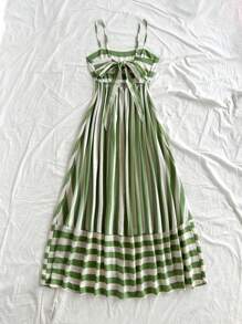 Soleia Western Wear Women,Summer Dresses For Women,Vacation Outfits Woman,Bohemian,Rave Outfit Festival,Concert Outfit Women,Easter Dress Women,Women's Summer Striped Print Backstrap Bow Tied Waist Flare A-Line Long Strap Dress, Tropical Country Style - Multicolor - View 2