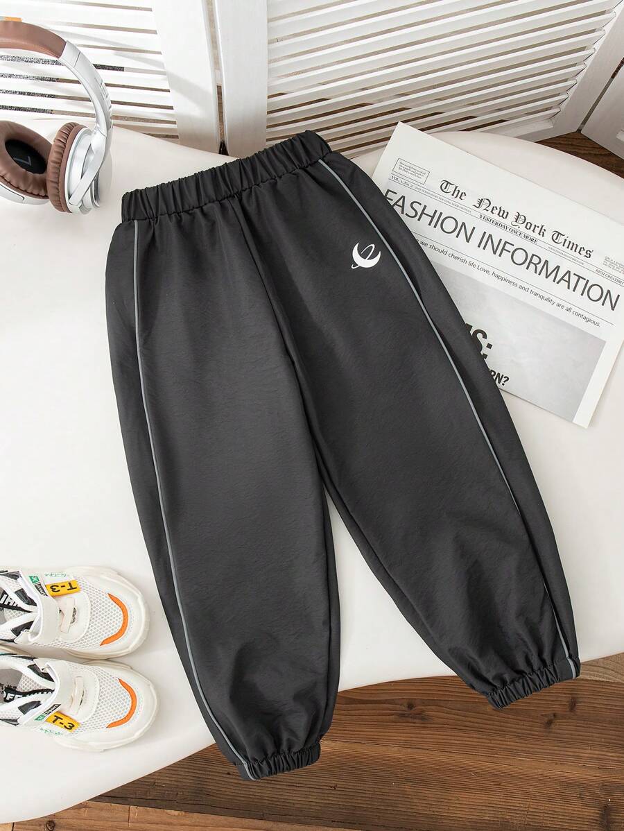 SHEIN Young Boy Retro Fashion Loose Straight Leg Drawstring Casual Versatile Hiphop Street Wide Leg Pants, Summer - Dark Grey - View 1