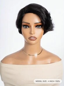 精灵剪裁蕾丝假发 人发 自然黑色短指波浪精灵假发 带侧边蕾丝部分 无胶短波浪假发 佩戴即用 - S1 - 查看 3