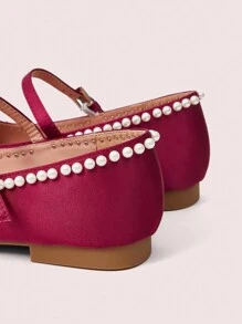CUCCOO DOLLMOD Women's Valentine's Day Pearl Flat Ballet Flats Spring Shoes Spring Break Easter - Burgundy - View 7