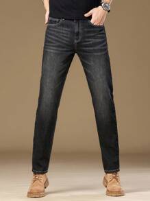 Manfinity Homme Men's Pocket Design Tapered Casual Versatile Jeans - Black - View 3