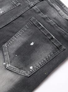 Manfinity Homme Men's Casual Washed Distressed Slim Fit Denim Black Jeans - Grey - View 5