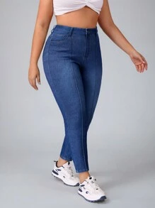 Flexra Jeans casual attillati in denim elasticizzato blu di taglia comoda per donna