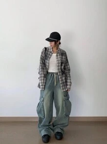 DAZY Women's Loose Wide Leg Casual Cargo Jeans,Baggy Jeans Fall,Winter - Dark Wash - View 4