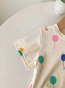 SHEIN 2pcs/Set Baby Girl 0-3 Years Fashionable Cute Colorful Balloon Pattern Crew Neck Short Sleeve T-Shirt & Shorts Set - Apricot - View 5
