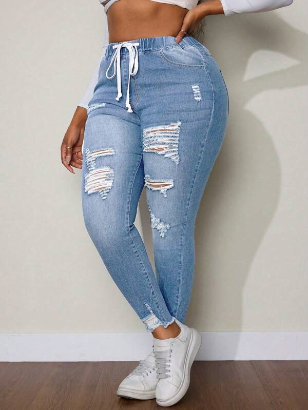 SHEIN SXY Jeans mit elastischem Bund in großen Größen, vielseitig einsetzbar